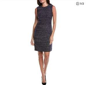 St. John  Sleeveless Tweed Dress Knee Length Black Navy White size 10 metallic